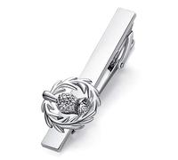 HONEY BEAR Escocia Thistle Cardo Clip Pasador de Corbata - Talla Normal para Hombre Necktie, Acero Inoxidable,Boda Negocio Regalo,5.4cm,Plata cepillada