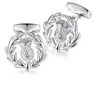 Honey Bear Escocia Thistle Cardo Gemelos para hombres - redondo regalo de boda de negocios,Plata