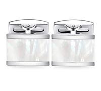 Honey Bear gemelos camisa,Acero Inoxidable rectángulo para regalo de boda de negocios (Concha blanca)