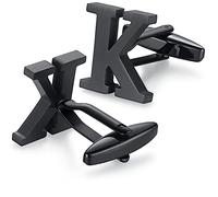 HONEY BEAR Gemelos Camisa de hombre de metal, Acero inoxidable,Nombre Carta Letra Iniciales A-Z,plata (1 par K negro)