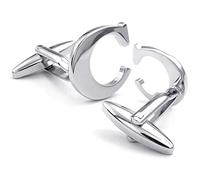 HONEY BEAR Gemelos Camisa de hombre de metal, Acero inoxidable,Nombre Carta Letra Iniciales A-Z,plata (1 par C)