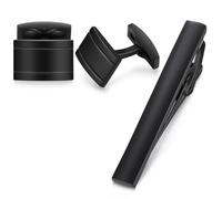 HONEY BEAR Gemelos & clips de corbata para Hombre Camisa para Boda negocio regalo,Rectángulos Negro mate (5.4cm Cierre en el clip)