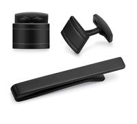 HONEY BEAR Gemelos & clips de corbata para Hombre Camisa para Boda negocio regalo,Rectángulos Negro mate (5cm Deslizante en el clip)