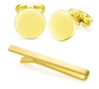 HONEY BEAR Gemelos & clips de corbata para Hombre Camisa - Personalizados para Boda negocio regalo,Redondo (Deslizante en el clip Oro brillante)