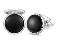 HONEY BEAR Gemelos de hombre Concha Cáscara de Mar Blanco Redonda Pearl/Onyx Negro de Camisas Regalos de Boda de Negocios (Onyx Negro)