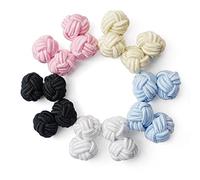 HONEY BEAR Gemelos de Nudo de Seda Tejidos 5 Pares para Hombre/Mujer Camisa/Vestido Decoración con Caja (Beige blanco con caja)