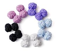 HONEY BEAR Gemelos de Nudo de Seda Tejidos 5 Pares para Hombre/Mujer Camisa/Vestido Decoración con Caja (Blanco y morado con caja)