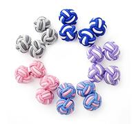 HONEY BEAR Gemelos de Nudo de Seda Tejidos 5 Pares para Hombre/Mujer Camisa/Vestido Decoración con Caja (Mezcla de rosa, azul y morado con caja)