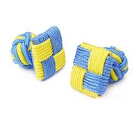 Honey Bear Gemelos de seda del nudo de la tela para hombre, cuadrado para el regalo de boda del negocio (Azul + amarillo)
