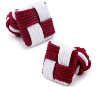 HONEY BEAR Gemelos de seda del nudo de la tela para hombre, cuadrado Plaza para el regalo de boda del negocio (Rojo con blanco)
