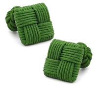 HONEY BEAR Gemelos de seda del nudo de la tela para hombre, cuadrado Plaza para el regalo de boda del negocio (Verde oscuro)