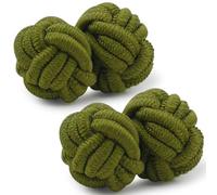 HONEY BEAR Gemelos de seda del nudo de la tela para hombre/mujer, redondos para el regalo de boda del negocio (Verde del ejército)