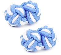 HONEY BEAR Gemelos de seda del nudo de la tela para hombre/mujer, redondos para el regalo de boda del negocio (Azul aciano con blanco)