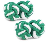 HONEY BEAR Gemelos de seda del nudo de la tela para hombre/mujer, redondos para el regalo de boda del negocio (Verde con blanco)