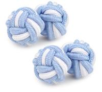 HONEY BEAR Gemelos de seda del nudo de la tela para hombre/mujer, redondos para el regalo de boda del negocio (Azul claro con blanco)