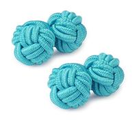 Honey Bear Gemelos de seda del nudo de la tela para hombre, redondos para el regalo de boda del negocio (azul claro) (Verde)
