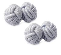 HONEY BEAR Gemelos de Seda del Nudo de la Tela para Hombre, Redondos para el Regalo de Boda del Negocio (Azul Claro) (Gris Claro)
