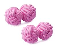 Honey Bear Gemelos de seda del nudo de la tela para hombre, redondos para el regalo de boda del negocio (azul claro) (rosado)