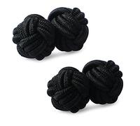 Honey Bear Gemelos de seda del nudo de la tela para hombre, redondos para el regalo de boda del negocio (azul claro) (negro)