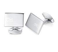 Honey Bear Gemelos para hombres - Ctrl Esc, redondo regalo de boda de negocios,Plata cepillada (Plata cepillada)