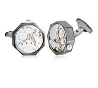 Honey Bear gemelos reloj relojería Mecanismo Steampunk de relojería para hombre camisa Octágono, acero inoxidable regalo de boda de negocios con caja (Negro)