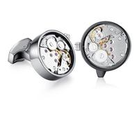 Honey Bear gemelos reloj relojería Mecanismo Steampunk de relojería para hombre camisa Redonda, acero inoxidable regalo de boda de negocios con caja (Negro 2)