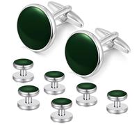 HONEY BEAR Juego de 6 gemelos y tachuelas, color ónix negro, para hombre, camisas, esmoquin, regalo de boda (Verde 8pcs)