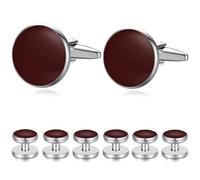 HONEY BEAR Juego de 6 gemelos y tachuelas, color ónix negro, para hombre, camisas, esmoquin, regalo de boda (Rojo oscuro 8pcs)