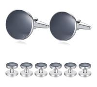 HONEY BEAR Juego de 6 gemelos y tachuelas, color ónix negro, para hombre, camisas, esmoquin, regalo de boda (Gris 8pcs)