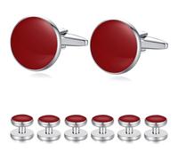 HONEY BEAR Juego de 6 gemelos y tachuelas, color ónix negro, para hombre, camisas, esmoquin, regalo de boda (Rojo 8pcs)