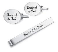 HONEY BEAR Juego de gemelos de boda con clip de corbata para camisa de hombre regalo de matrimonio con caja, plata cepillada, 22*16mm, Acero inoxidable, Sin gemas.