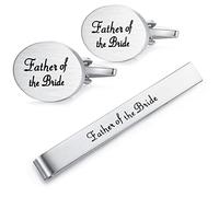 HONEY BEAR Juego de gemelos de boda con clip de corbata para camisa de hombre regalo de matrimonio con caja, plata cepillada, 22*16mm, Acero inoxidable, Sin gemas.