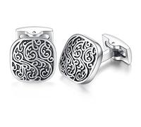 Honey Bear Retro patrón Tallado Gemelos de hombre de negocios de acero inoxidable gemelos，Plata con negro (cuadrado)