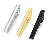 HONEY BEAR Set de 3 Clip Pasador de corbata Pisacorbatas 4cm, Corbata estrecha para hombres (4cm Plata brillante + negro + oro sin caja)