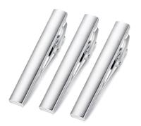 HONEY BEAR Set de 3 Clip Pasador de corbata Pisacorbatas 4cm, Corbata estrecha para hombres (Plata cepillada vertical con caja)