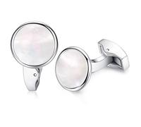 Honey Bear Shell blanco Perlas/ágata ónix negro redondo gemelos para hombres-Rectángulo Acero inoxidable cepillado, para boda negocios, Acero inoxidable, Acero inoxidable