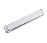 Honey Bear Skinny Clip Pasador de Corbata -Carta Inicial Alfabeto para Hombre/Chicos Necktie, Acero Inoxidable,Boda Negocio Regalo,4cm,Cepillado Plata (R)