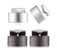 HONEY BEAR Traje de gemelos para hombres - dibujo rectangular de acero inoxidable en negro plateado, regalo de boda de Negocios (Pistola negra + plata cepillada sin caja)