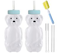 Honey Bear - Vasos de paja con 4 pajitas flexibles y herramientas de limpieza (2 cepillos de paja y 1 cepillo para biberón), botellas de terapia de 8 onzas para entrenamiento de habla y alimentación,
