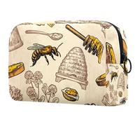 Honey Bee Hive - Bolsa de cosméticos para mujer, bolsa de cosméticos de viaje, bolsa organizadora de maquillaje grande con cremallera, multicolor, 18.5x7.5x13cm/7.3x3x5.1in, Neceser