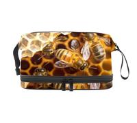 Honey Bee on The Honeycomb - Bolsa de cosméticos de doble capa para mujeres y niñas, neceser de viaje para maquillaje, práctica bolsa organizadora con compartimento para cepillos, multicolor, 27x15x14