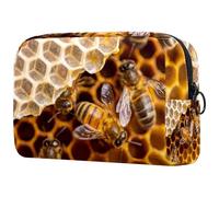Honey Bee on The Honeycomb - Bolsa de cosméticos para mujer, neceser de viaje, bolsa organizadora de maquillaje grande con cremallera, multicolor, 18.5x7.5x13cm/7.3x3x5.1in, Neceser