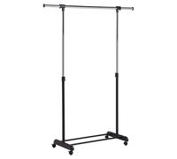 Honey Can Do Adjustable Height and Width Rolling Metal Clothes Rack Perchero Extensible, Acero Inoxidable, Cromado y Negro, 88.9x14x8.25 cm