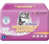 HONEY CARE All-Absorb Pañales desechables para perras, talla L mejorada, tamaño más grande, 22 unidades, muy absorbentes, transpirables, con indicador de humedad, el embalaje puede variar