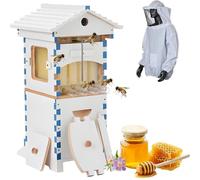 Honey Hive Beehive Starter Kit Con Ventana De Observación Y Pico De Miel, Caja Completa De Abejas Con Traje De Apicultor For Polinizadores De Jardín, Cabina De Apicultura En El Patio Trasero