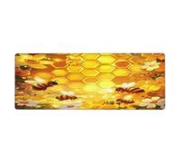 Honey In The Beehivefloral - Alfombrilla de mouse grande con bordes cosidos, base de goma antideslizante larga para decoración de escritorio de oficina y hogar, 31.5 x 11.8 pulgadas