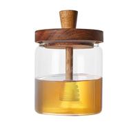 Honey Jar, Glass Honey Pot, Wooden Lid Honey Jar, Honey Storage Jar, 500ml Honey Container, Honey Jar With Dipper, Honey Pot With Lid, Glass Honey Storage Pot, Honey Jar For Syrup, Honey Dipper Jar