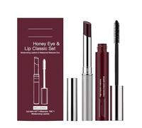 Honey Lip & Eye Bundle Set - Lápiz labial hidratante + máscara impermeable, bálsamo labial teñido negro natural, no pegajoso e hidratante para un acabado suave y brillante (1Set)
