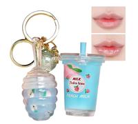Honey Lip Oil Keychain - Tinted Lip Gloss Milk Tea Tup Cup | Nourishing Glitter Lips Coste de aceite con exfoliación y cuidado hidratante | Lips Gloss Keychain - Regalo de maquillaje para mujeres adol