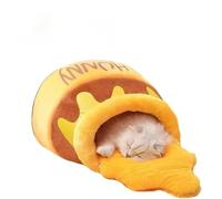 Honey Pot - Cama para gatos con cojín extraíble y lavable, diseño de dibujos animados 3D, semicerrado, cálido, nido para mascotas, suave algodón PP, casa de dormir para gatitos, perros pequeños, uso